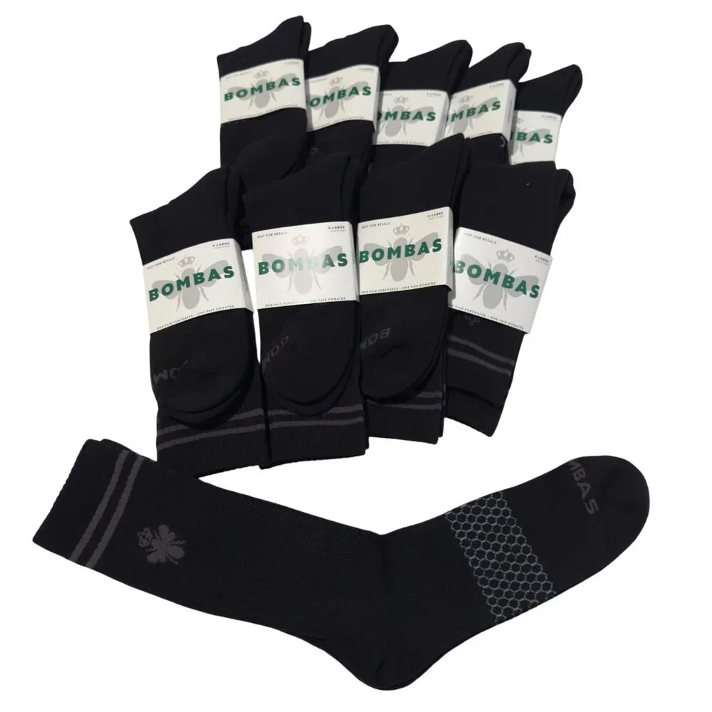 Bombas‎ Calf Socks mens sz XL solid black Honeycomb cushion antimicrobial 10X